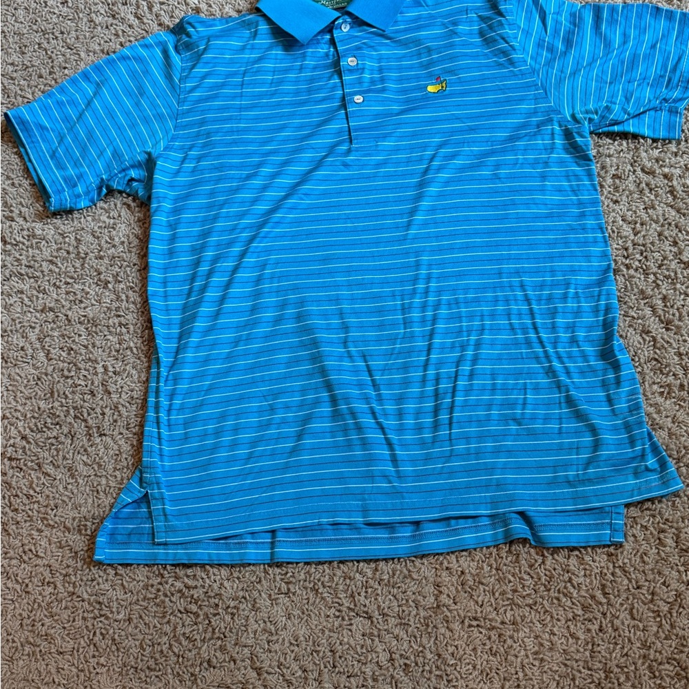 Masters Peter Millar Blue Polo with White and Purple Stripes Size L